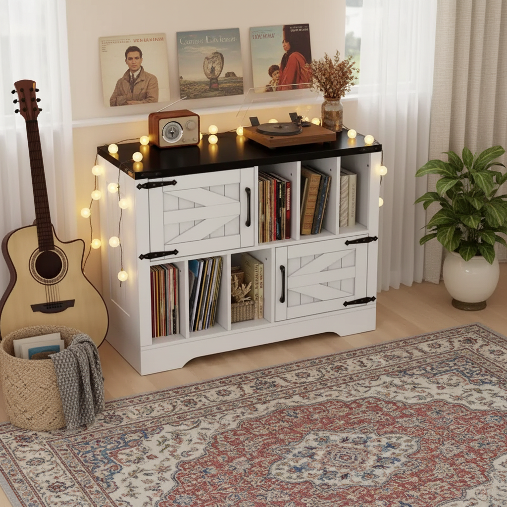 Meuble tourne-disque avec rangement
