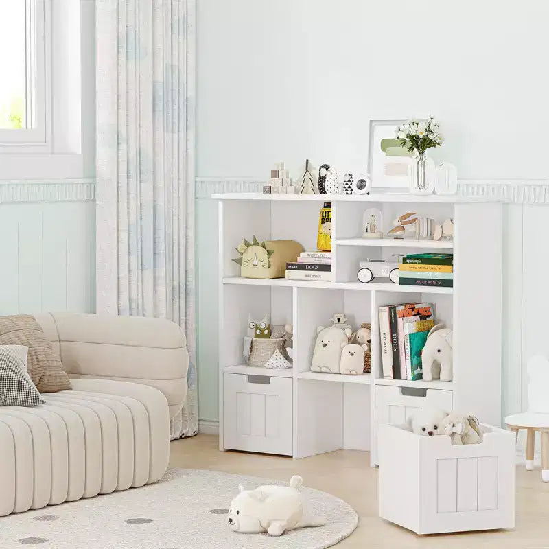 Toy Storage Organizer Kids Bookcase Toy Chest with 3 Movable Drawers & Hidden Wheels - White (Bedroom/Playroom/Nursery)