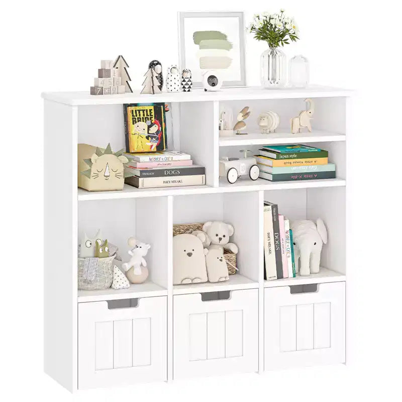 Toy Storage Organizer Kids Bookcase Toy Chest with 3 Movable Drawers & Hidden Wheels - White (Bedroom/Playroom/Nursery)