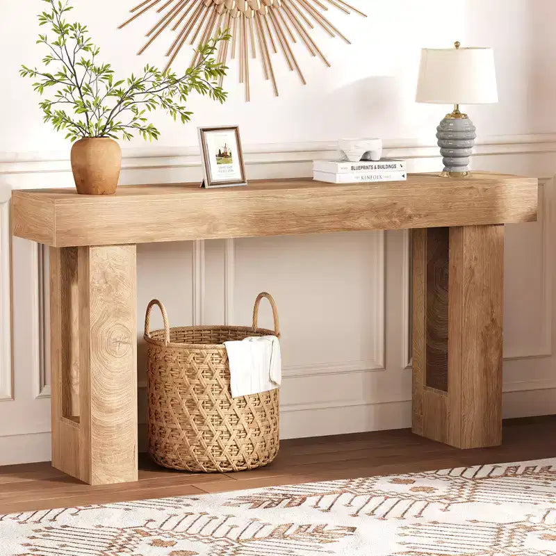 63-Inch Long Console Table - Sofa Table Behind The Couch Farmhouse Wooden Rectangular Table for Entrance Hallway Living Room