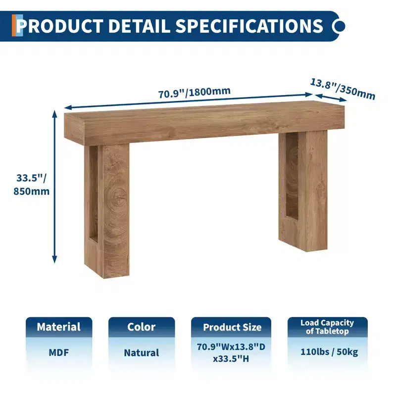 63-Inch Long Console Table - Sofa Table Behind The Couch Farmhouse Wooden Rectangular Table for Entrance Hallway Living Room