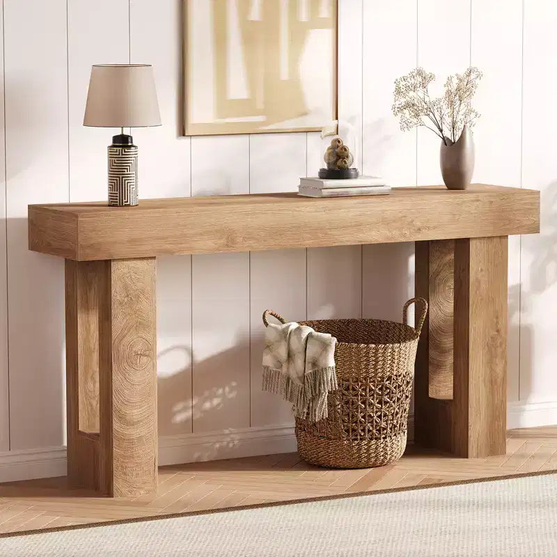 63-Inch Long Console Table - Sofa Table Behind The Couch Farmhouse Wooden Rectangular Table for Entrance Hallway Living Room