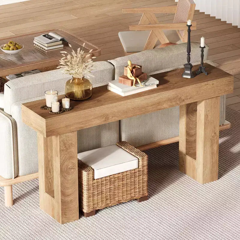63-Inch Long Console Table - Sofa Table Behind The Couch Farmhouse Wooden Rectangular Table for Entrance Hallway Living Room