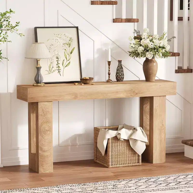 63-Inch Long Console Table - Sofa Table Behind The Couch Farmhouse Wooden Rectangular Table for Entrance Hallway Living Room
