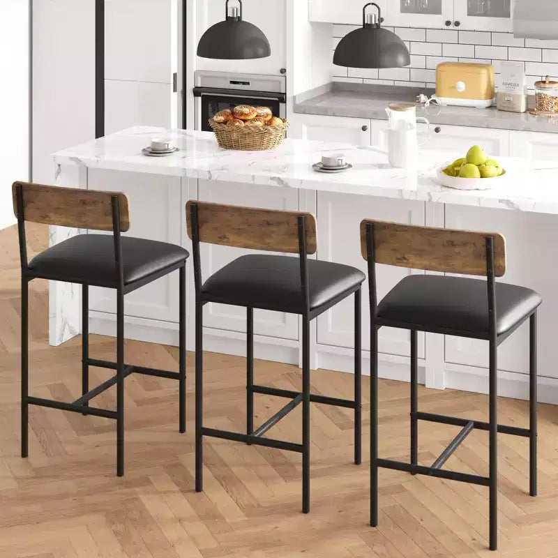 Bar Stools Set of 2 Kitchen Bar Stools with Footrest 25.5 Inches Upholstered Bar Chairs with Back 2 Counter Height Barstools for Counter Bar