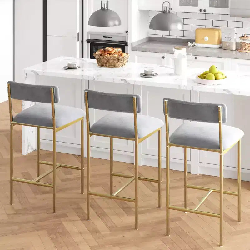 Bar Stools Set of 2 Kitchen Bar Stools with Footrest 25.5 Inches Upholstered Bar Chairs with Back 2 Counter Height Barstools for Counter Bar