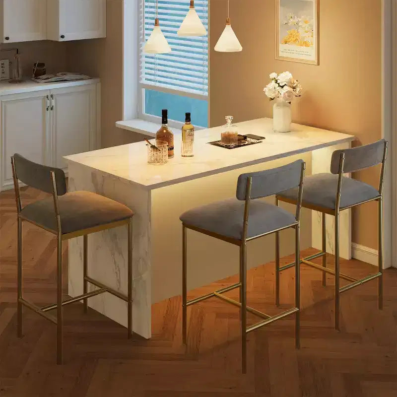 Bar Stools Set of 2 Kitchen Bar Stools with Footrest 25.5 Inches Upholstered Bar Chairs with Back 2 Counter Height Barstools for Counter Bar