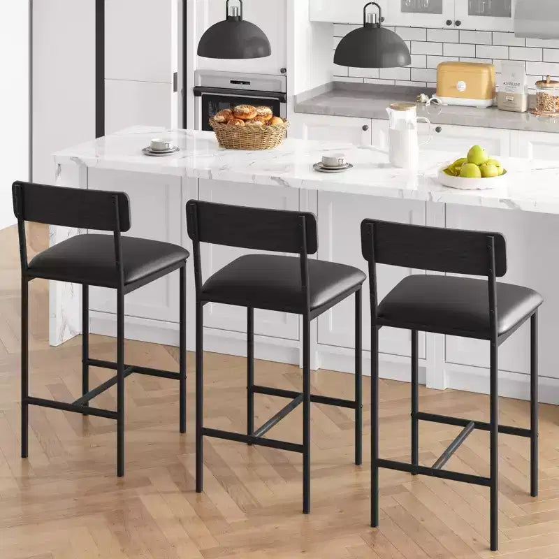Bar Stools Set of 2 Kitchen Bar Stools with Footrest 25.5 Inches Upholstered Bar Chairs with Back 2 Counter Height Barstools for Counter Bar