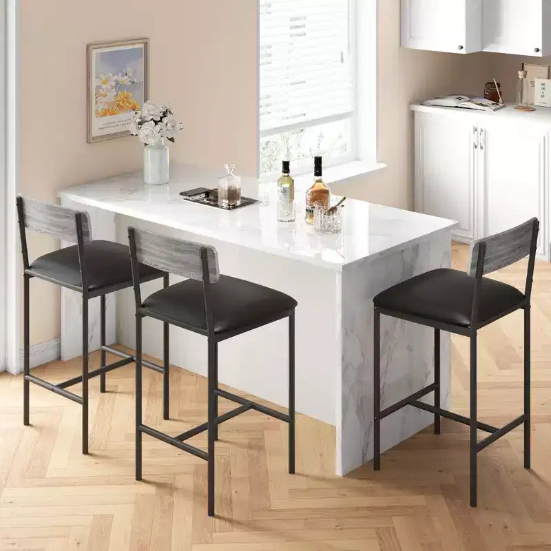 Bar Stools Set of 2 Kitchen Bar Stools with Footrest 25.5 Inches Upholstered Bar Chairs with Back 2 Counter Height Barstools for Counter Bar