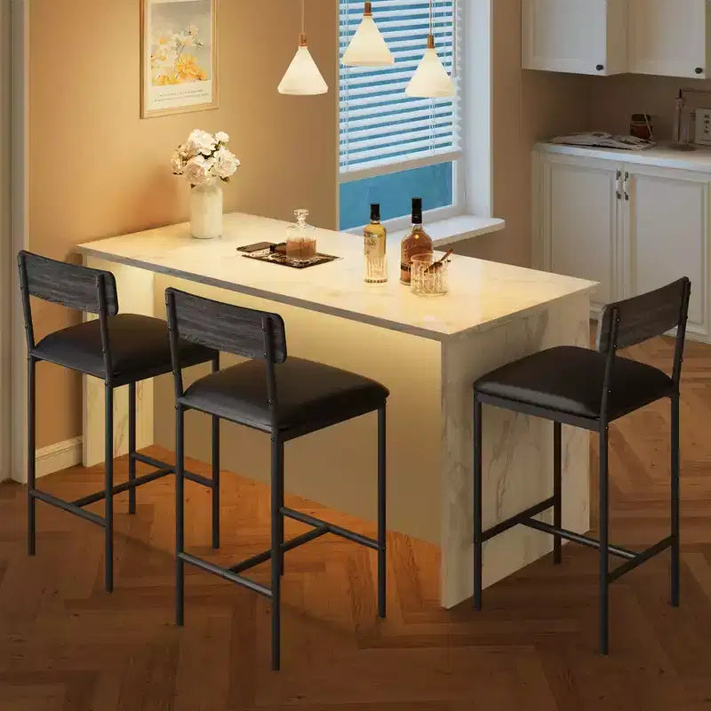 Bar Stools Set of 2 Kitchen Bar Stools with Footrest 25.5 Inches Upholstered Bar Chairs with Back 2 Counter Height Barstools for Counter Bar