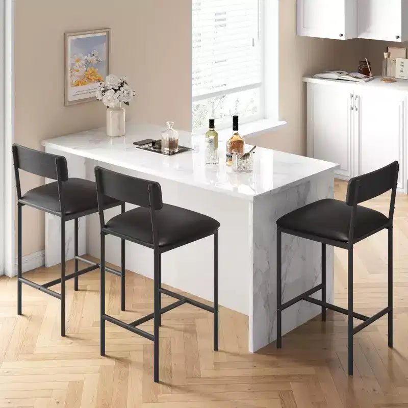 Bar Stools Set of 2 Kitchen Bar Stools with Footrest 25.5 Inches Upholstered Bar Chairs with Back 2 Counter Height Barstools for Counter Bar