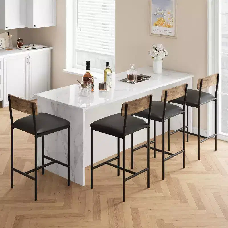Bar Stools Set of 2 Kitchen Bar Stools with Footrest 25.5 Inches Upholstered Bar Chairs with Back 2 Counter Height Barstools for Counter Bar