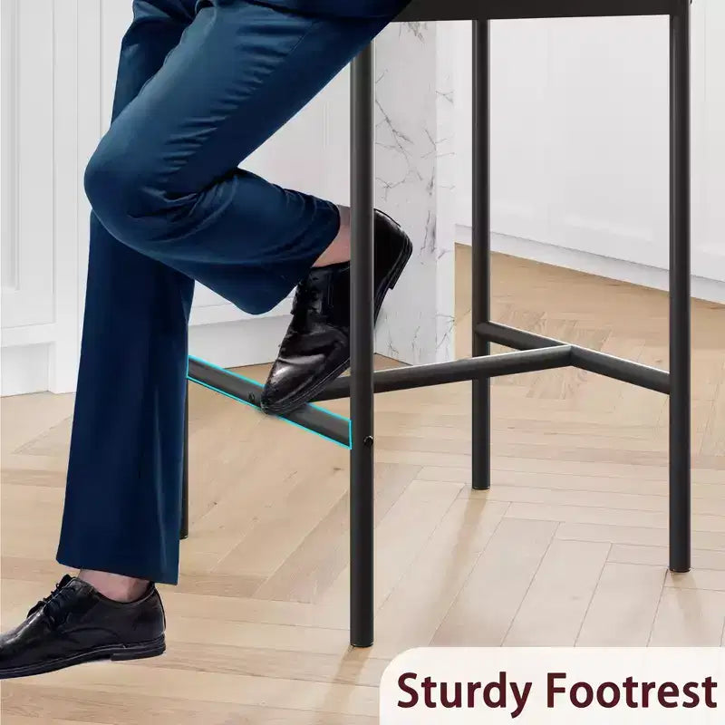 Bar Stools Set of 2 Kitchen Bar Stools with Footrest 25.5 Inches Upholstered Bar Chairs with Back 2 Counter Height Barstools for Counter Bar