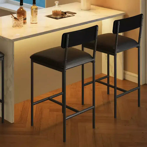 Bar Stools Set of 2 Kitchen Bar Stools with Footrest 25.5 Inches Upholstered Bar Chairs with Back 2 Counter Height Barstools for Counter Bar