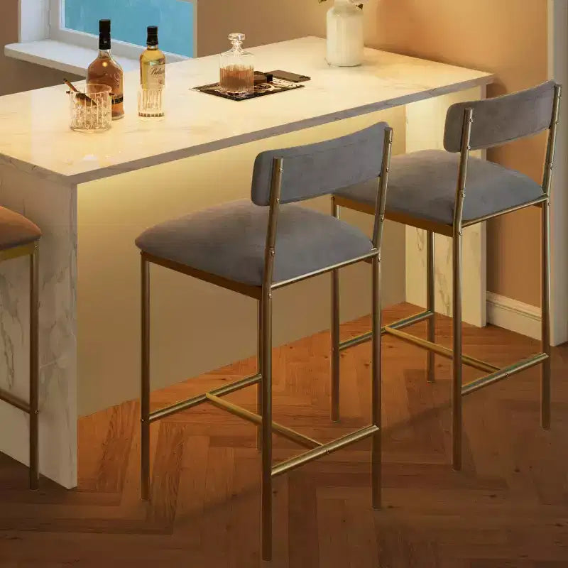 Bar Stools Set of 2 Kitchen Bar Stools with Footrest 25.5 Inches Upholstered Bar Chairs with Back 2 Counter Height Barstools for Counter Bar