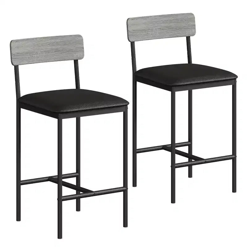 Bar Stools Set of 2 Kitchen Bar Stools with Footrest 25.5 Inches Upholstered Bar Chairs with Back 2 Counter Height Barstools for Counter Bar