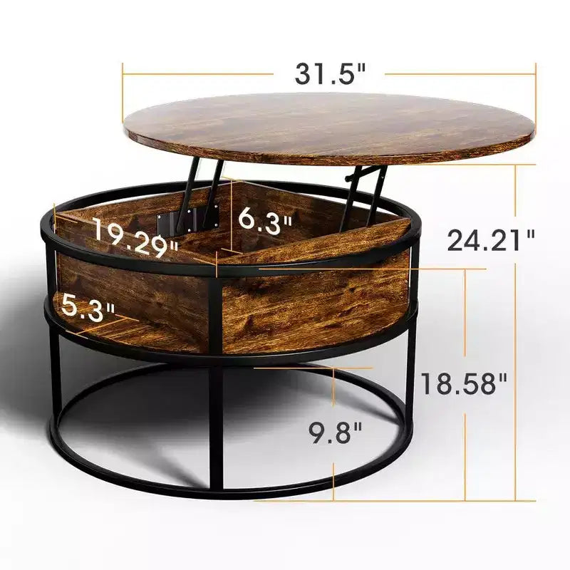 Coffee Table with Lift Top and Hidden Storage Round Center Table for Living Room