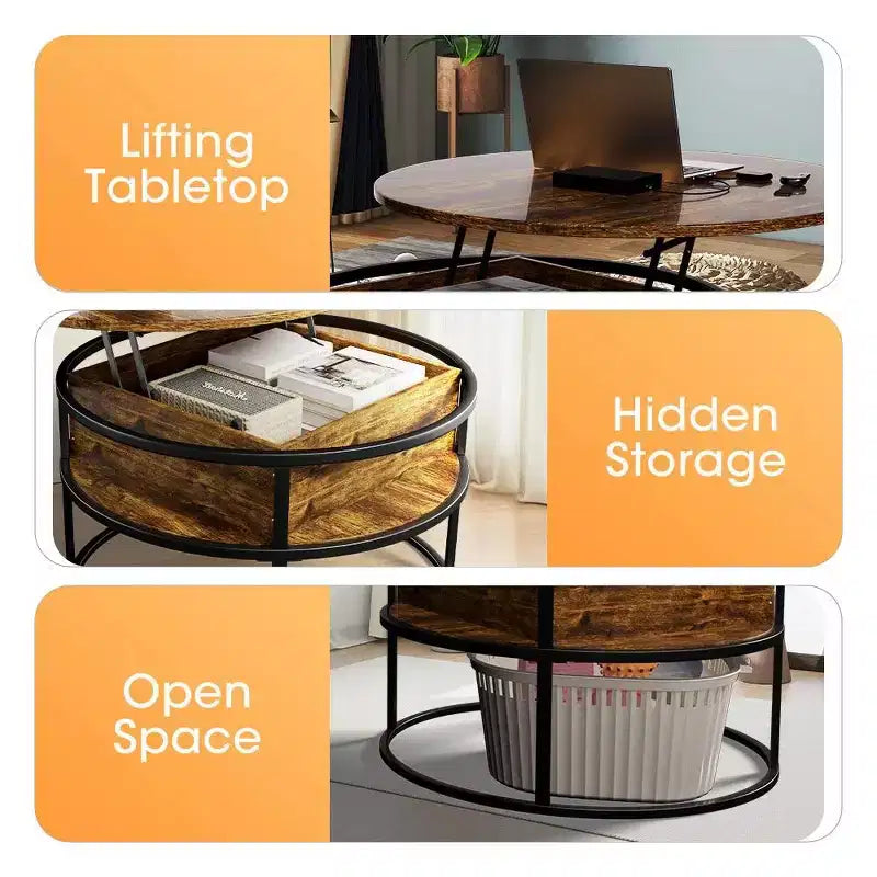 Coffee Table with Lift Top and Hidden Storage Round Center Table for Living Room