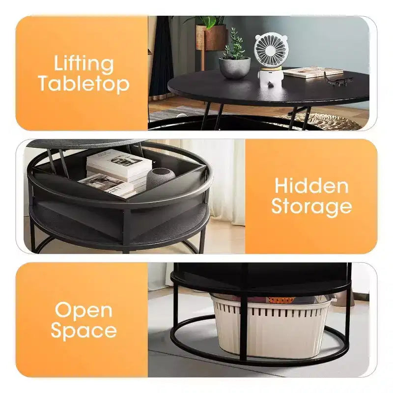 Coffee Table with Lift Top and Hidden Storage Round Center Table for Living Room