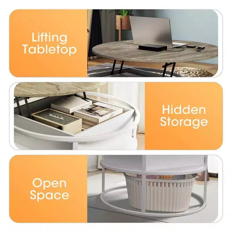 Coffee Table with Lift Top and Hidden Storage Round Center Table for Living Room
