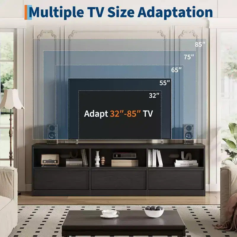 70 Inch TV Stand for 80 TVs Mid Century Modern Storage Drawer with Open Shelves Wood Media Console Cabinet for Living Room/Bedroom Vintage