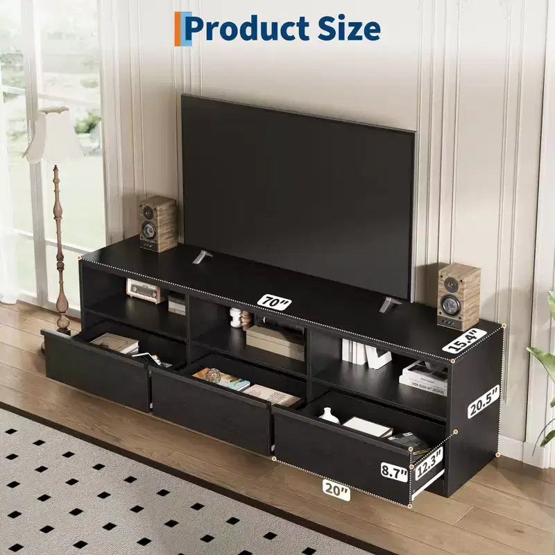 70 Inch TV Stand for 80 TVs Mid Century Modern Storage Drawer with Open Shelves Wood Media Console Cabinet for Living Room/Bedroom Vintage