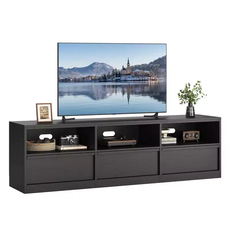 70 Inch TV Stand for 80 TVs Mid Century Modern Storage Drawer with Open Shelves Wood Media Console Cabinet for Living Room/Bedroom Vintage