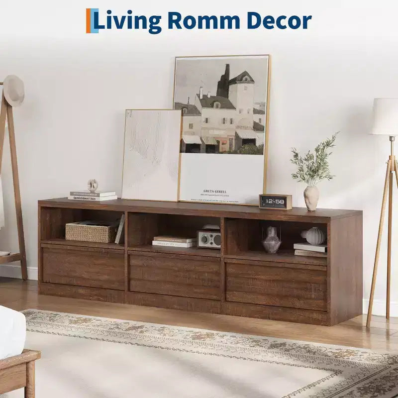 70 Inch TV Stand for 80 TVs Mid Century Modern Storage Drawer with Open Shelves Wood Media Console Cabinet for Living Room/Bedroom Vintage
