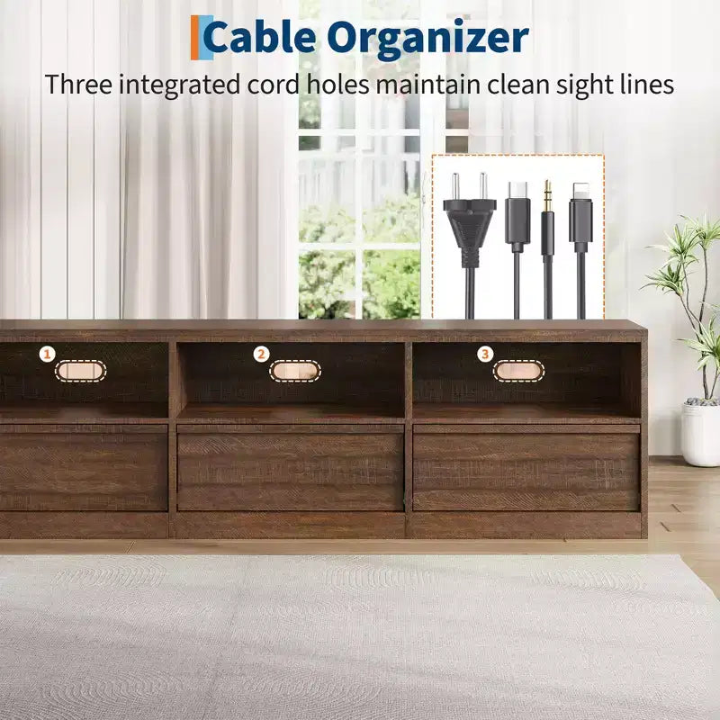 70 Inch TV Stand for 80 TVs Mid Century Modern Storage Drawer with Open Shelves Wood Media Console Cabinet for Living Room/Bedroom Vintage