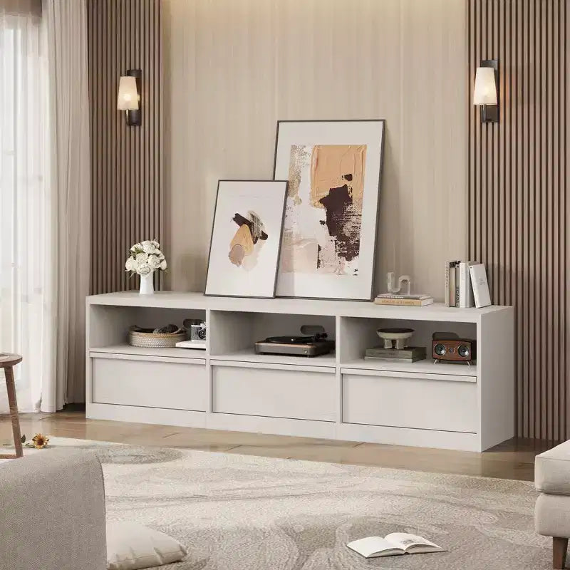 70 Inch TV Stand for 80 TVs Mid Century Modern Storage Drawer with Open Shelves Wood Media Console Cabinet for Living Room/Bedroom Vintage