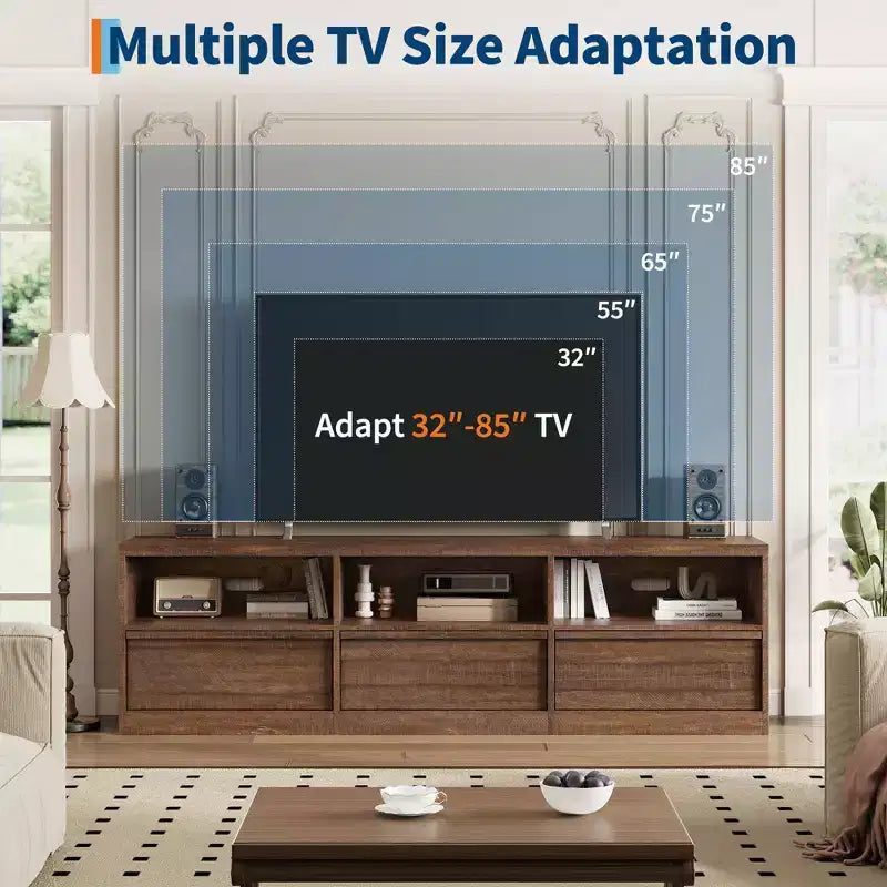 70 Inch TV Stand for 80 TVs Mid Century Modern Storage Drawer with Open Shelves Wood Media Console Cabinet for Living Room/Bedroom Vintage