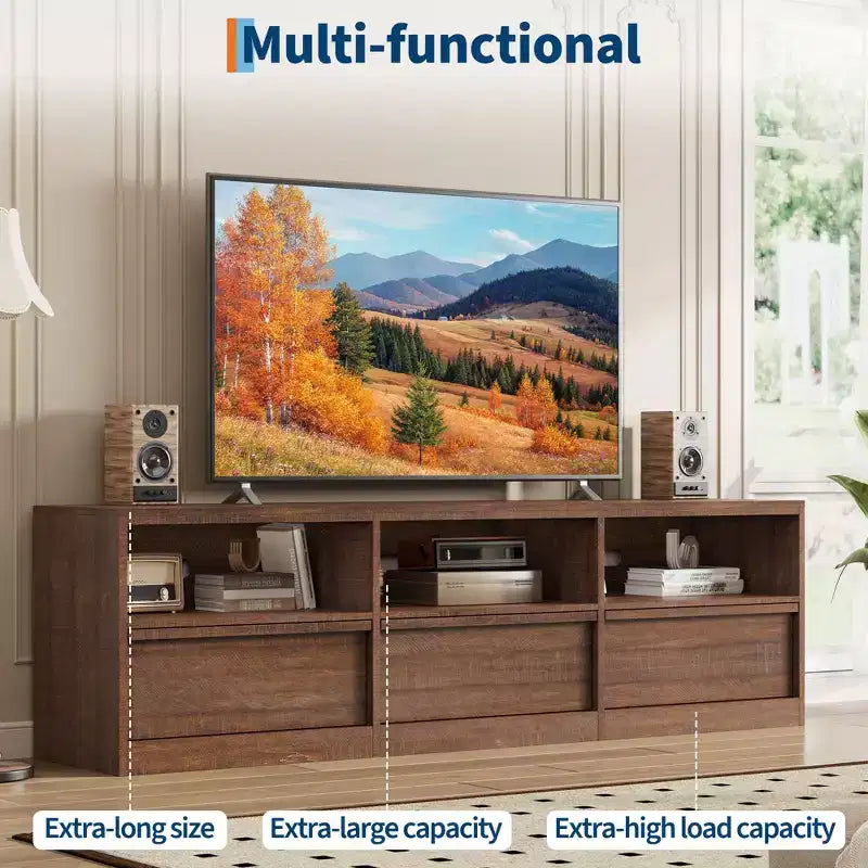 70 Inch TV Stand for 80 TVs Mid Century Modern Storage Drawer with Open Shelves Wood Media Console Cabinet for Living Room/Bedroom Vintage