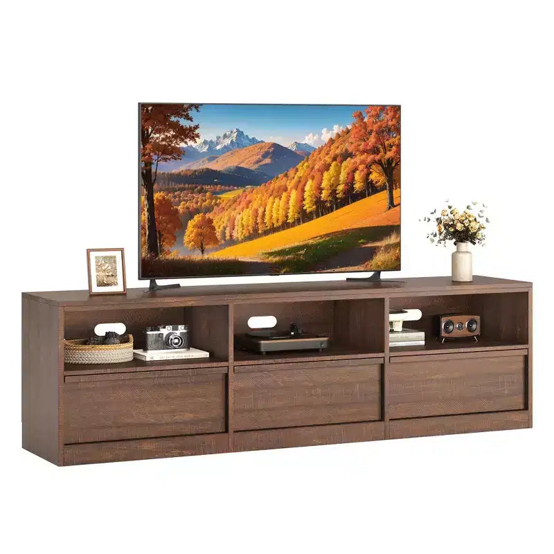 70 Inch TV Stand for 80 TVs Mid Century Modern Storage Drawer with Open Shelves Wood Media Console Cabinet for Living Room/Bedroom Vintage