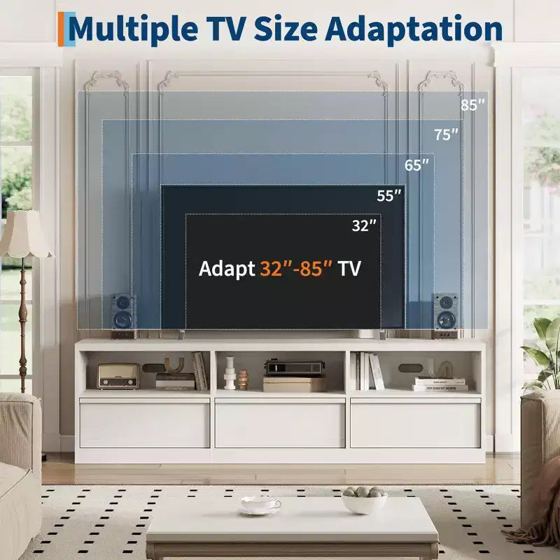 70 Inch TV Stand for 80 TVs Mid Century Modern Storage Drawer with Open Shelves Wood Media Console Cabinet for Living Room/Bedroom Vintage