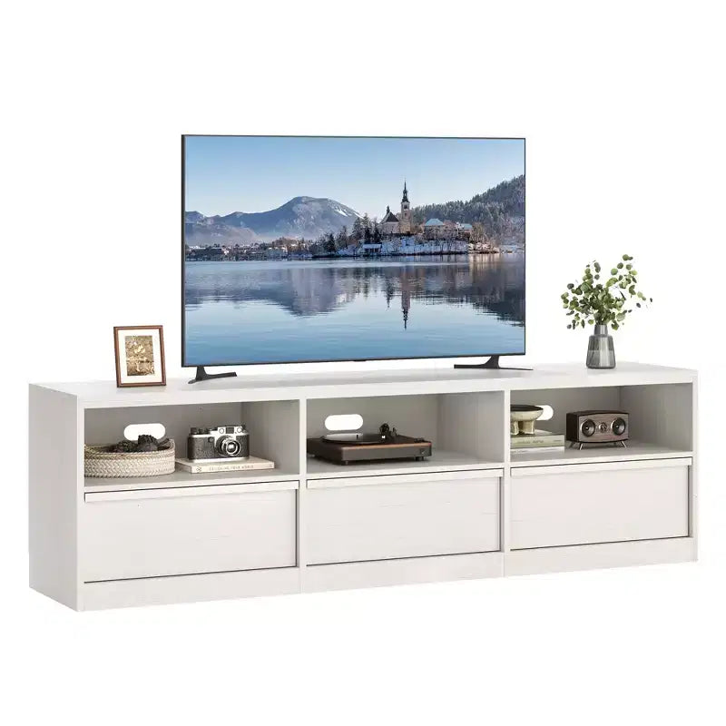 70 Inch TV Stand for 80 TVs Mid Century Modern Storage Drawer with Open Shelves Wood Media Console Cabinet for Living Room/Bedroom Vintage