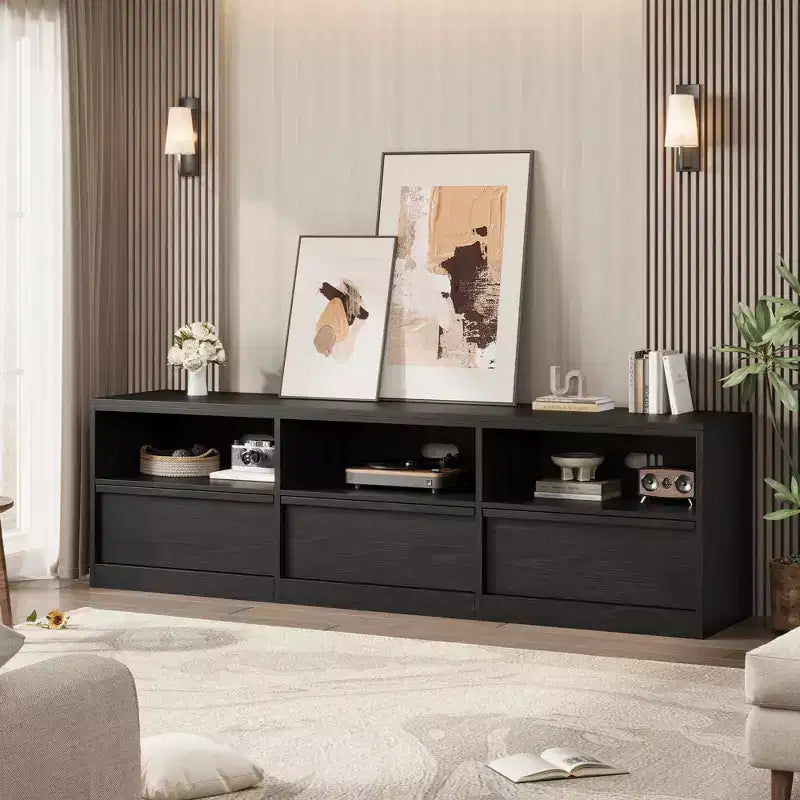 70 Inch TV Stand for 80 TVs Mid Century Modern Storage Drawer with Open Shelves Wood Media Console Cabinet for Living Room/Bedroom Vintage