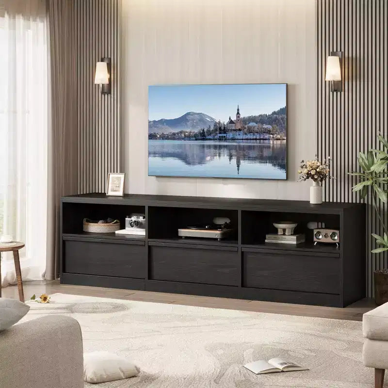 70 Inch TV Stand for 80 TVs Mid Century Modern Storage Drawer with Open Shelves Wood Media Console Cabinet for Living Room/Bedroom Vintage