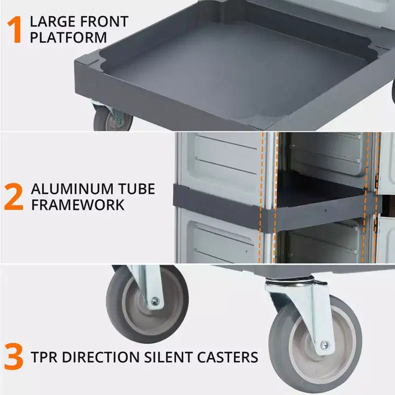 Commercial Janitorial Cart 3-Shelf Housekeeping Cart with Storage Cabinets and Laundry Bag