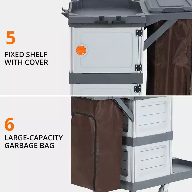 Commercial Janitorial Cart 3-Shelf Housekeeping Cart with Storage Cabinets and Laundry Bag