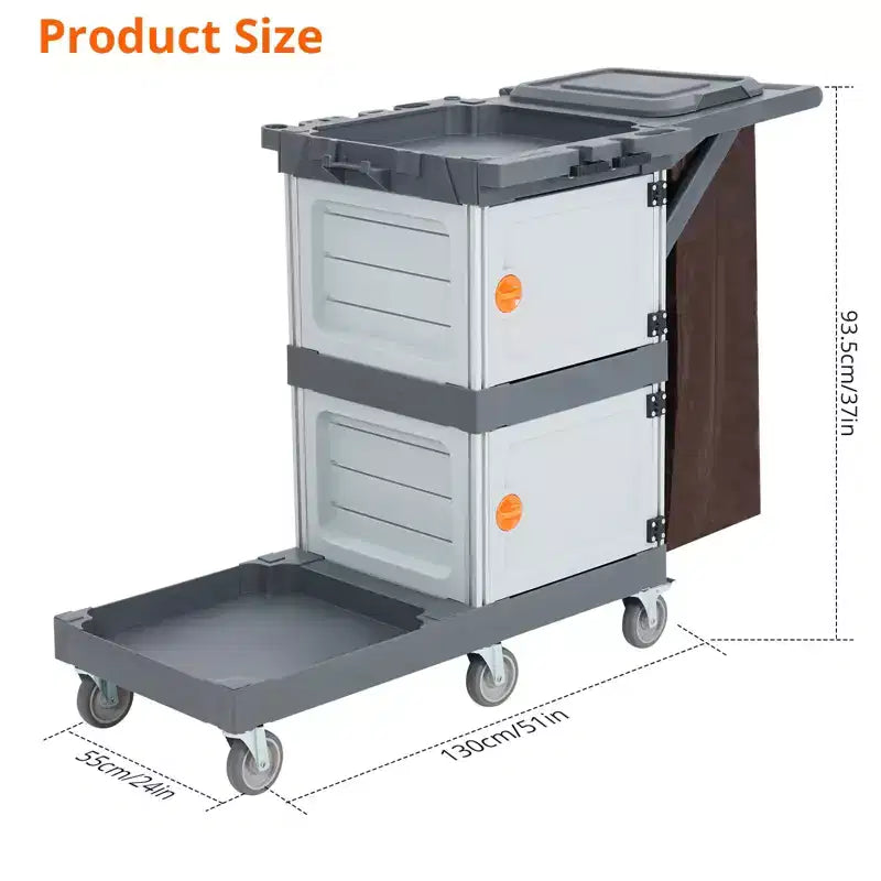 Commercial Janitorial Cart 3-Shelf Housekeeping Cart with Storage Cabinets and Laundry Bag