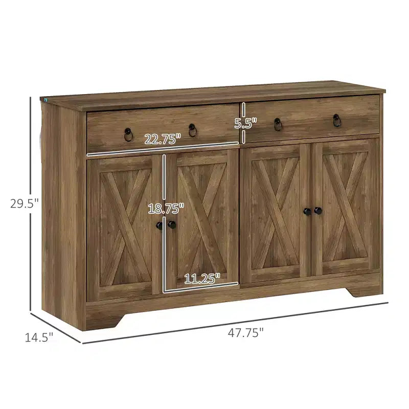 Kitchen Storage Sideboard Farmhouse Buffet Cabinet with Barn Style Doors Drawers Adjustable Shelves