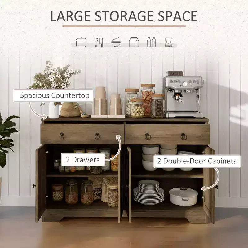 Kitchen Storage Sideboard Farmhouse Buffet Cabinet with Barn Style Doors Drawers Adjustable Shelves