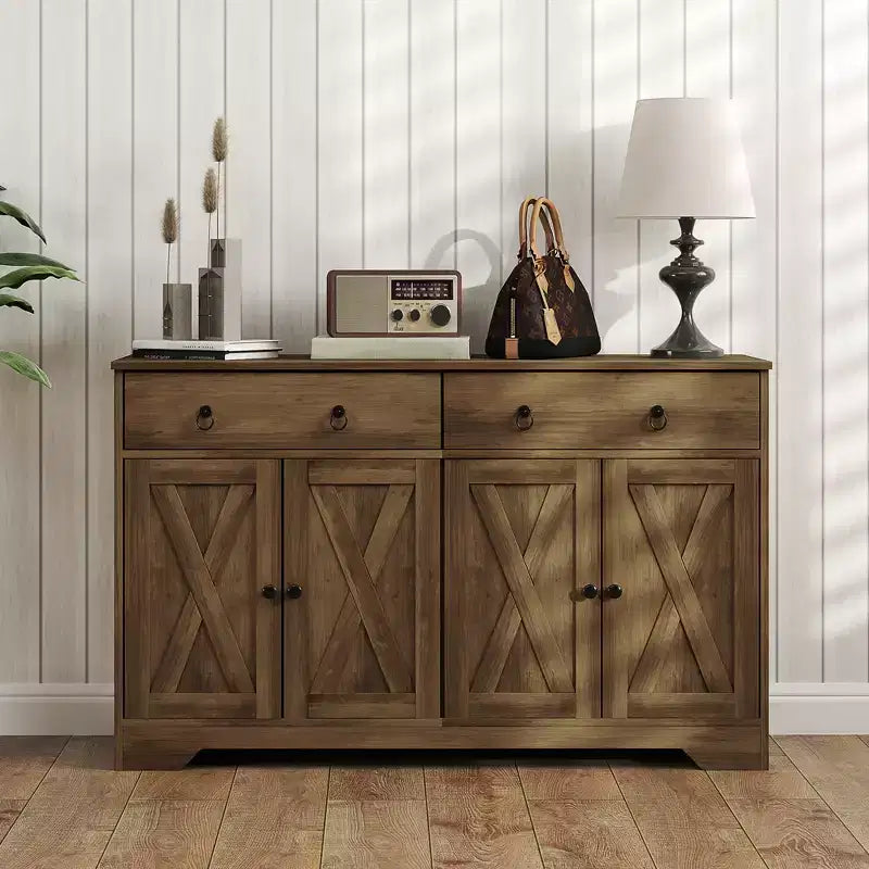 Kitchen Storage Sideboard Farmhouse Buffet Cabinet with Barn Style Doors Drawers Adjustable Shelves