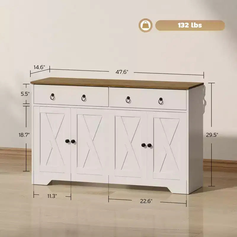 Kitchen Storage Sideboard Farmhouse Buffet Cabinet with Barn Style Doors Drawers Adjustable Shelves