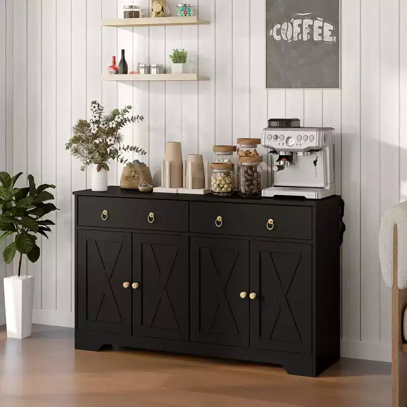 Kitchen Storage Sideboard Farmhouse Buffet Cabinet with Barn Style Doors Drawers Adjustable Shelves