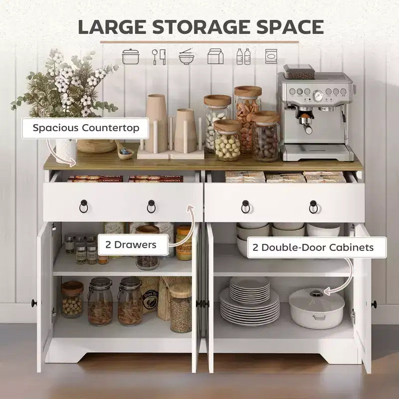 Kitchen Storage Sideboard Farmhouse Buffet Cabinet with Barn Style Doors Drawers Adjustable Shelves