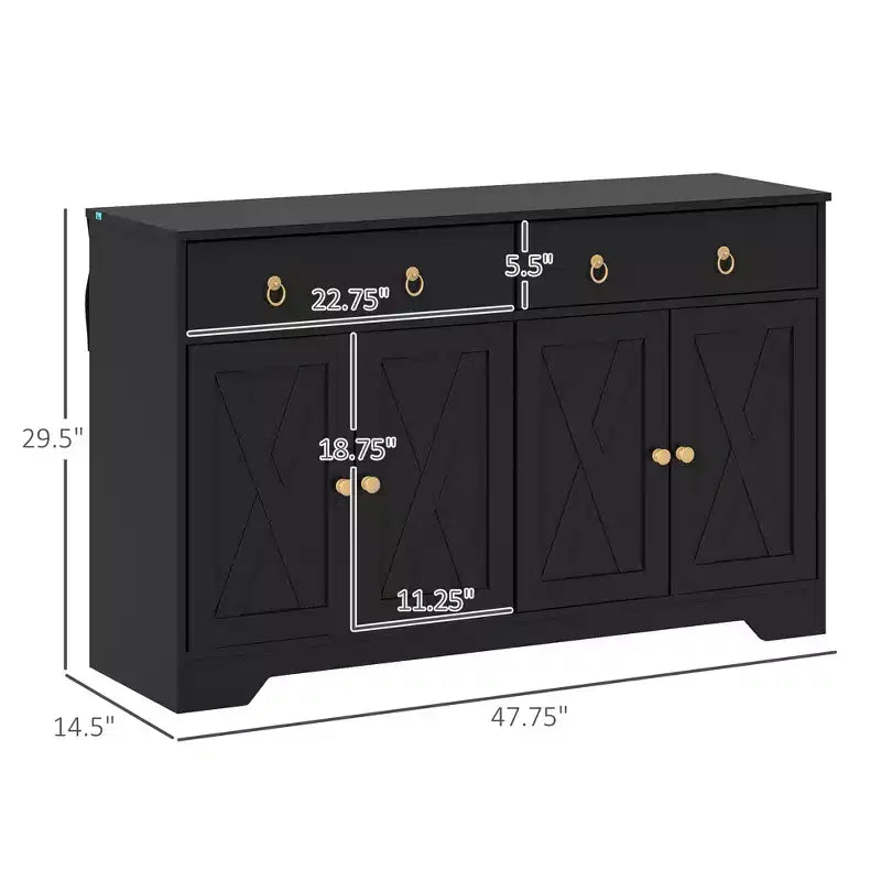 Kitchen Storage Sideboard Farmhouse Buffet Cabinet with Barn Style Doors Drawers Adjustable Shelves