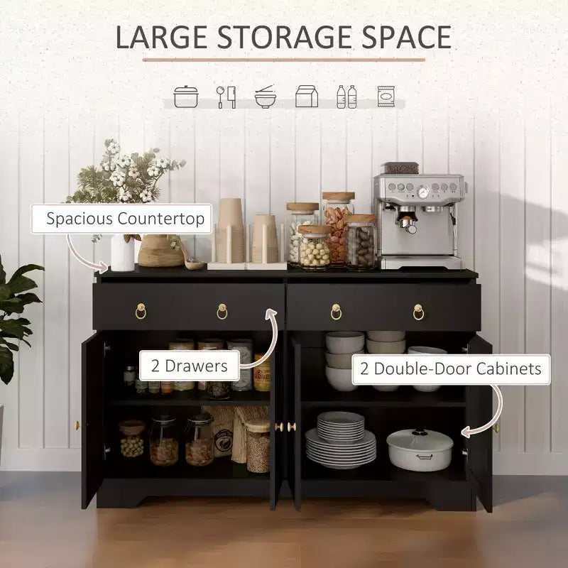 Kitchen Storage Sideboard Farmhouse Buffet Cabinet with Barn Style Doors Drawers Adjustable Shelves
