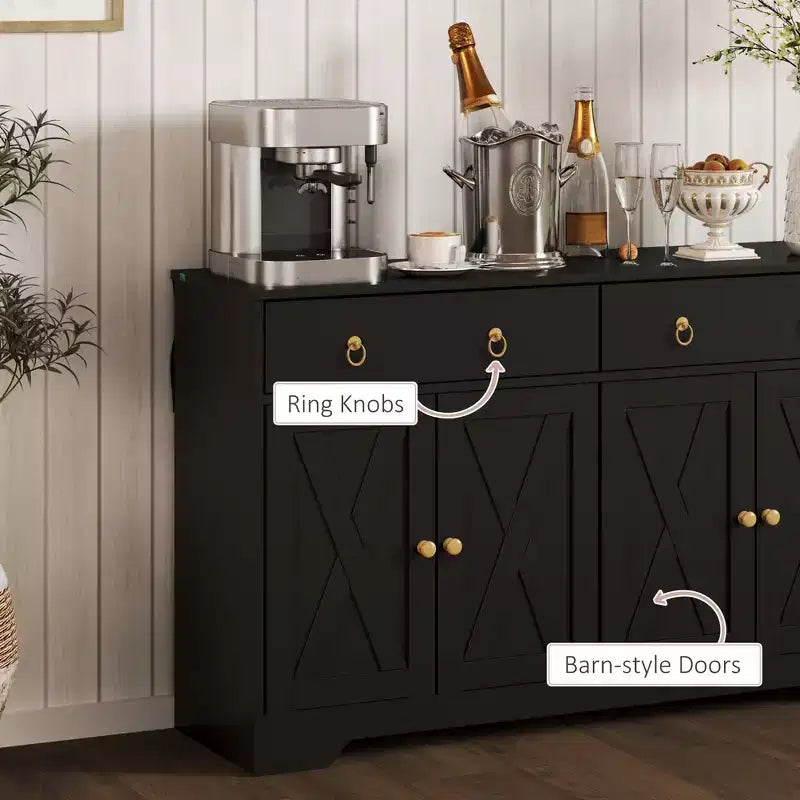 Kitchen Storage Sideboard Farmhouse Buffet Cabinet with Barn Style Doors Drawers Adjustable Shelves