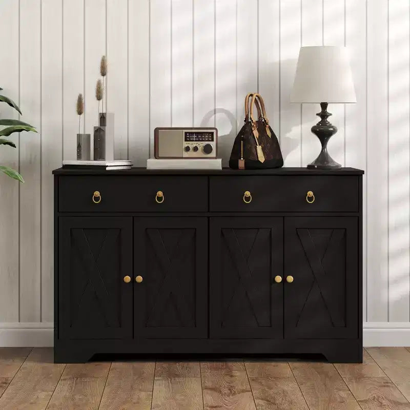 Kitchen Storage Sideboard Farmhouse Buffet Cabinet with Barn Style Doors Drawers Adjustable Shelves